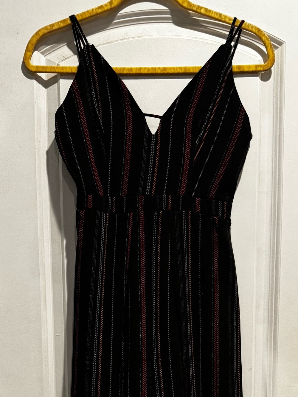 Papaya XS BlackStriped Wide Leg Jumpsuit Strappy V Neck